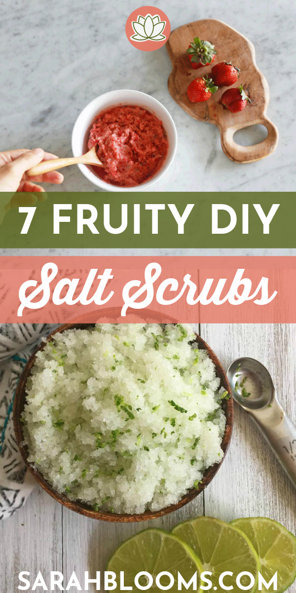 Reinvigorate your self-care routine with these Easy + Frugal DIY Fruity Salt Scrubs that will transform your dry skin and make awesome DIY gifts! #diyfruitysaltscrubs #diysaltscrubs #diybodyscrubs #diygifts #diygiftideas #giftideas #diybeauty #naturalbeauty #diybeautygifts