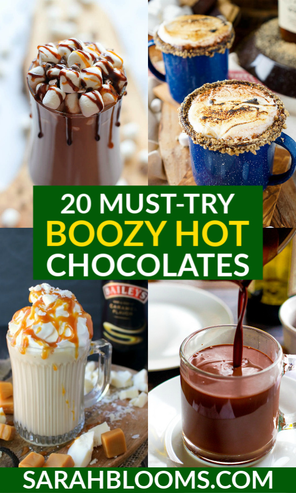 Warm up with these 20 Fabulous Boozy Hot Chocolates perfect for quiet evenings by the fire or holiday parties all season long! #hotchocolate #boozyhotchocolate #spikedhotchocolate #hotchocolaterecipes