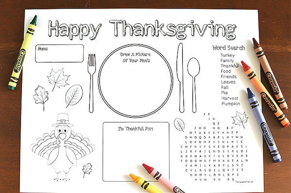 Free Printable Activity Placemats - 25 Best DIY Thanksgiving Games and Activities