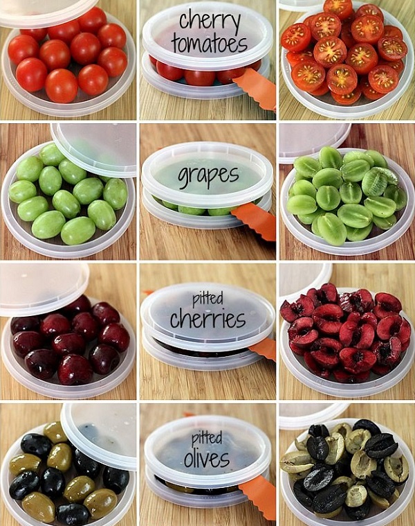 Cut grapes and cherry tomatoes all at once. Best Food Hacks to Make Food Prep Easier Than Ever!