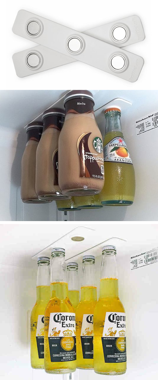 Organize Bottles with Magnetic Bottle Hangers Genius Fridge Hacks You Need to Try