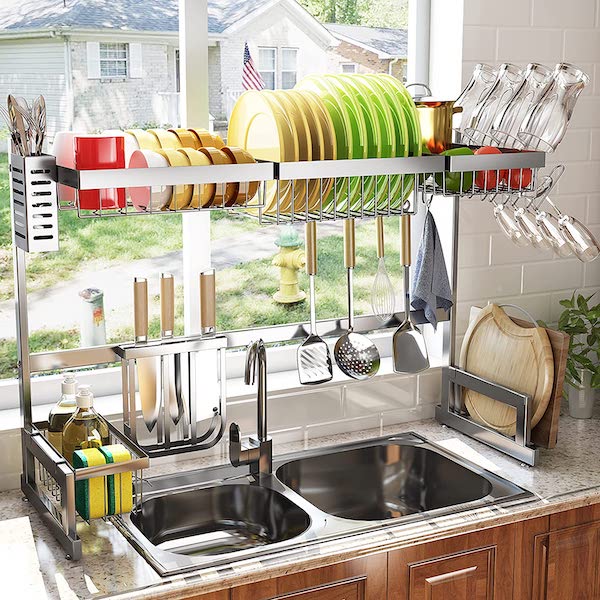 Maximize space with this above-the-sink dishrack: Best Kitchen Organization Hacks