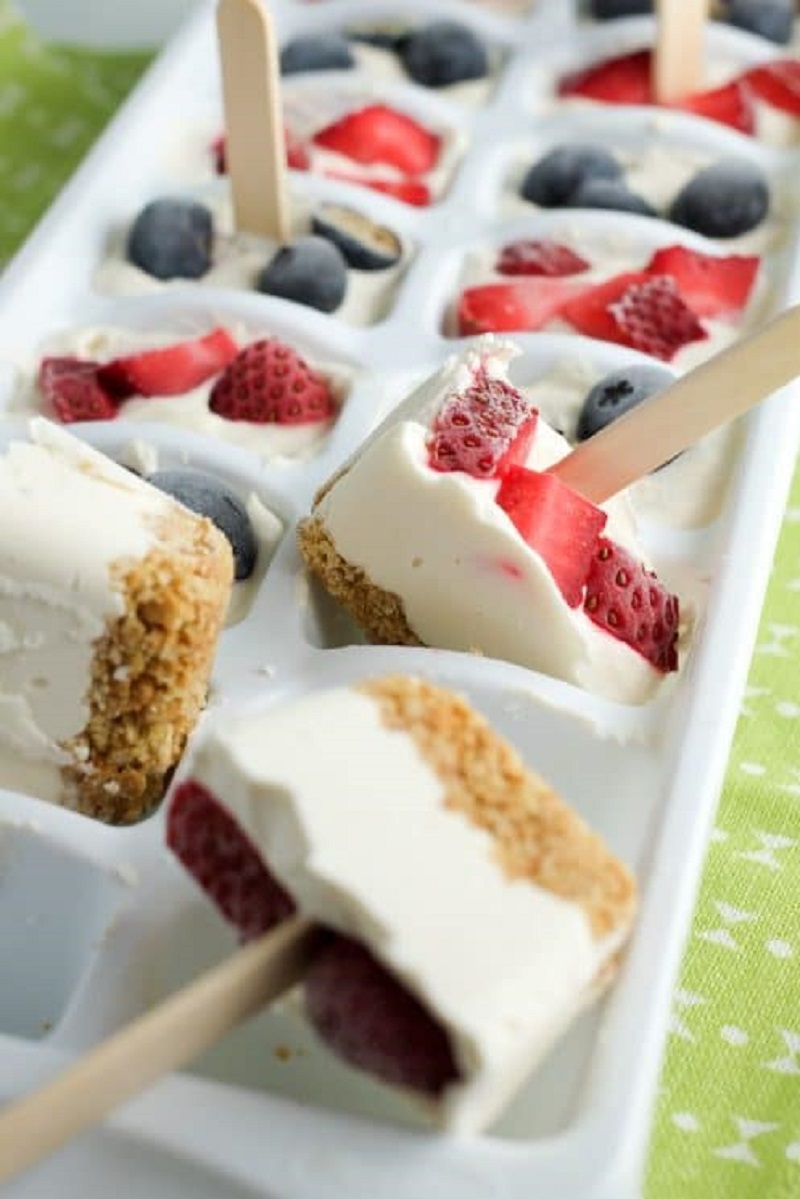 Ice Cube Tray Red White and Blue Cheesecake Bites Best Red White and Blue Desserts for Summer Celebrations