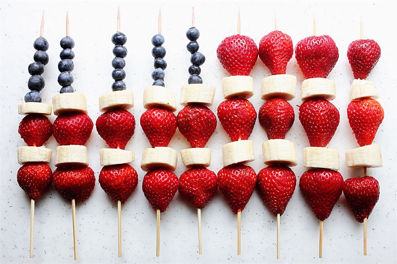 Patriotic Fruit Flag Kabobs Best Healthy Red, White, and Blue Desserts