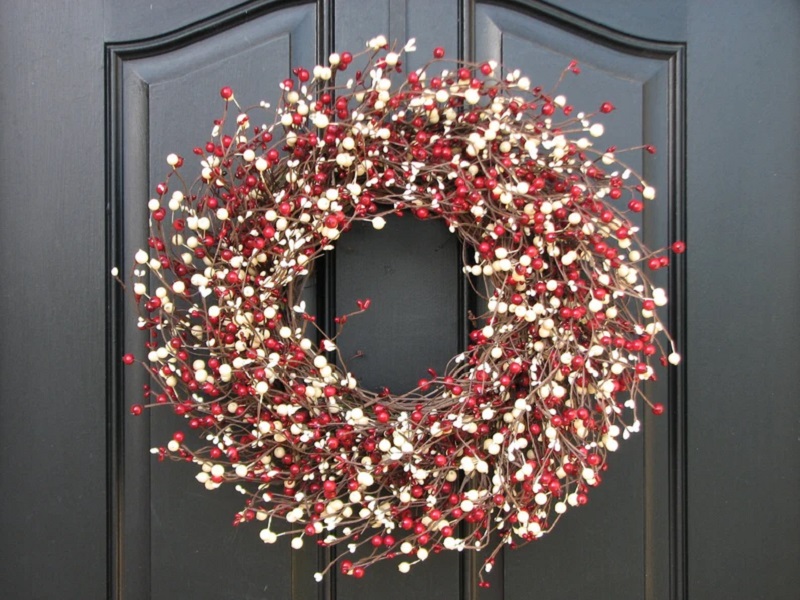 Red and Cream Berry Wreath Best Handcrafted Christmas Wreaths on Etsy