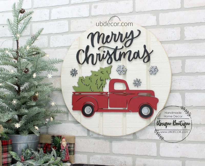 Rustic Red Truck Christmas Wreath Best Handcrafted Christmas Wreaths on Etsy