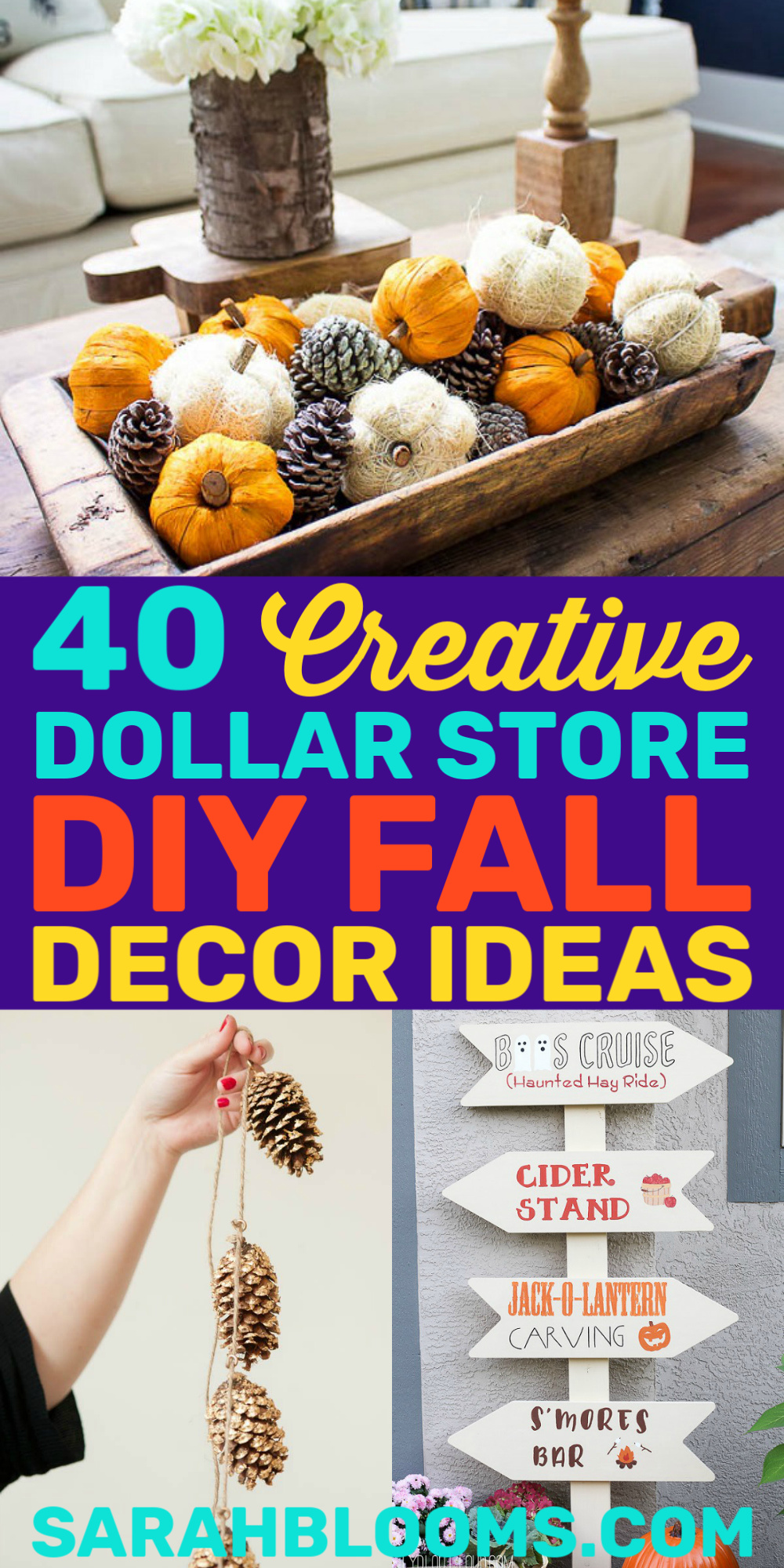 Check out these Must-See DIY Fall Decor Ideas you can make for cheap with items from the dollar store! #dollarstore #dollarstorediy #diyfall #diyprojects #falldecor #diycrafts