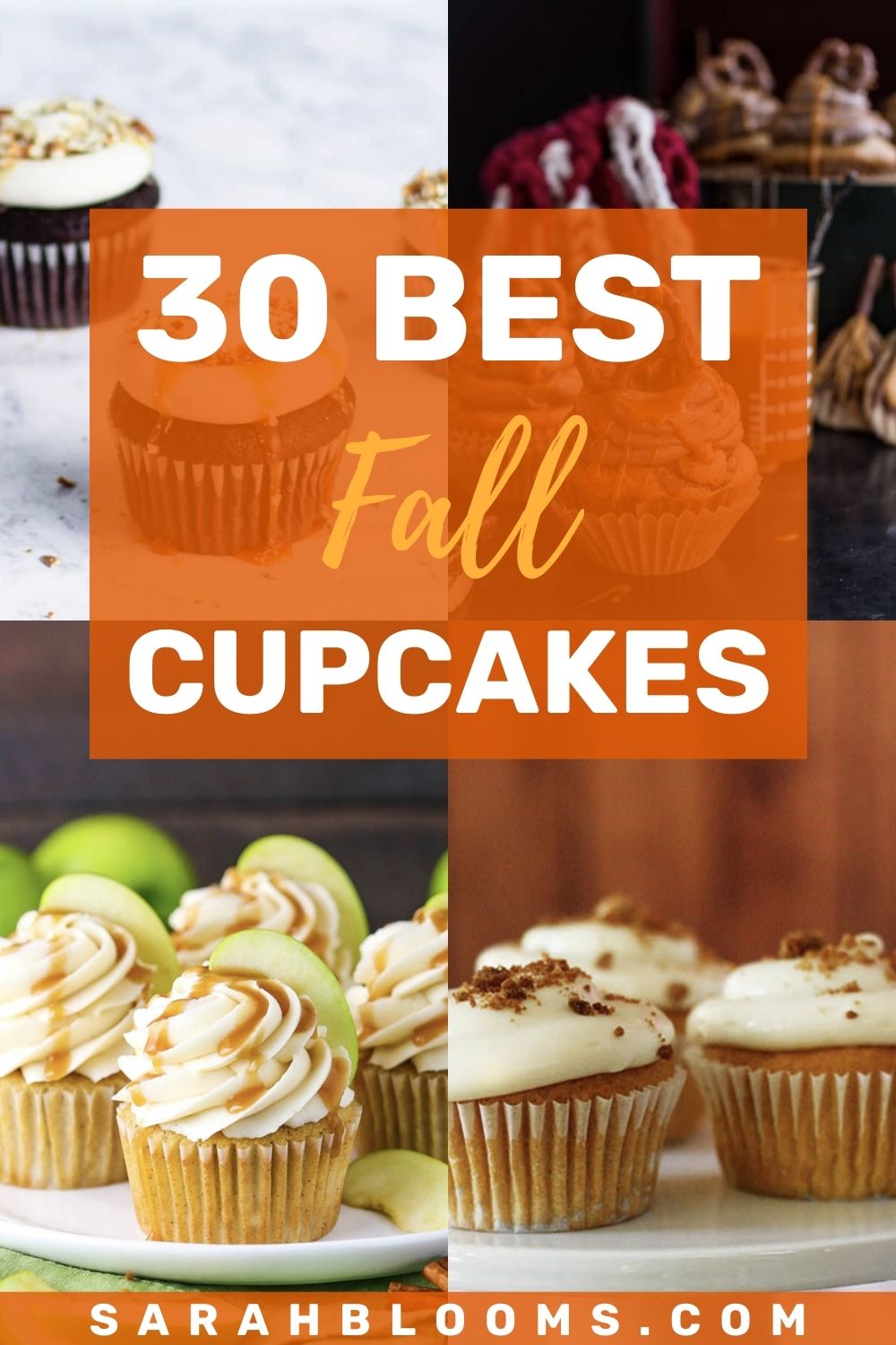 Enjoy all your favorite fall flavors with these Easy + Delicious Fall Cupcakes for every taste! Vanilla, chocolate, caramel, pretzel, pumpkin, apple, and more! Make these Easy Fall Cupcakes for any occasion - even Thanksgiving dinner! #fallcupcakes #falldesserts #fallrecipes #fallentertaining #thanksgivingdesserts #thanksgivingrecipes #thanksgivingdinner