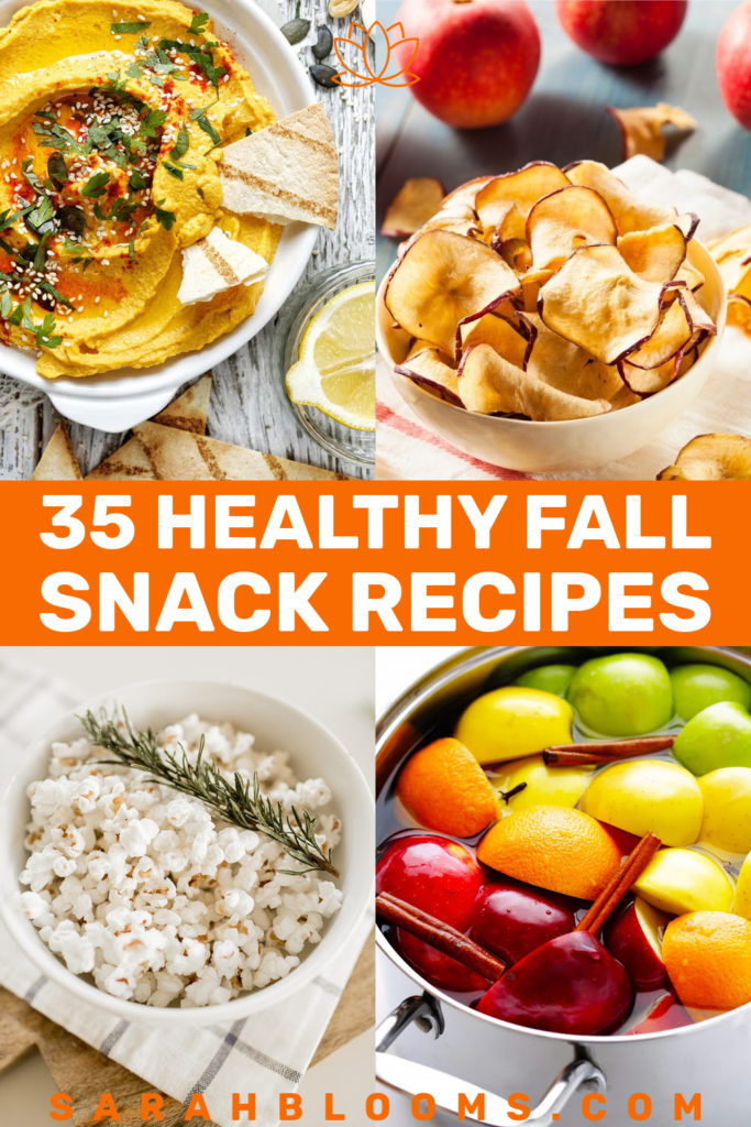 Snack smart with these 35 Healthy and Delicious Fall Snack Recipes you won't want to miss! Indulge the healthy way without wrecking your whole foods diet! #healthysnacks #cleansnacks #healthysnackrecipes #cleaneating #cleaneatingsnacks #sarahblooms #healthyrecipes