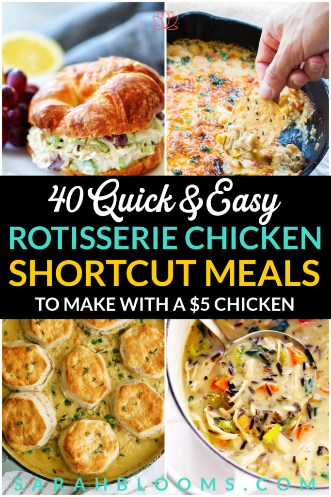 Enjoy hearty meals your whole family will love with these 40 Budget-Friendly Rotisserie Chicken Shortcut Meals you can make with a $5 chicken!