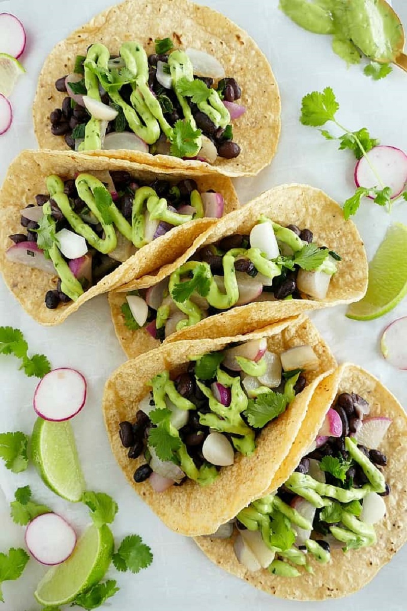 Black Bean Tacos with Avocado Crema [gluten-free] Best Healthy 30-Minute Plant-Based Dinners