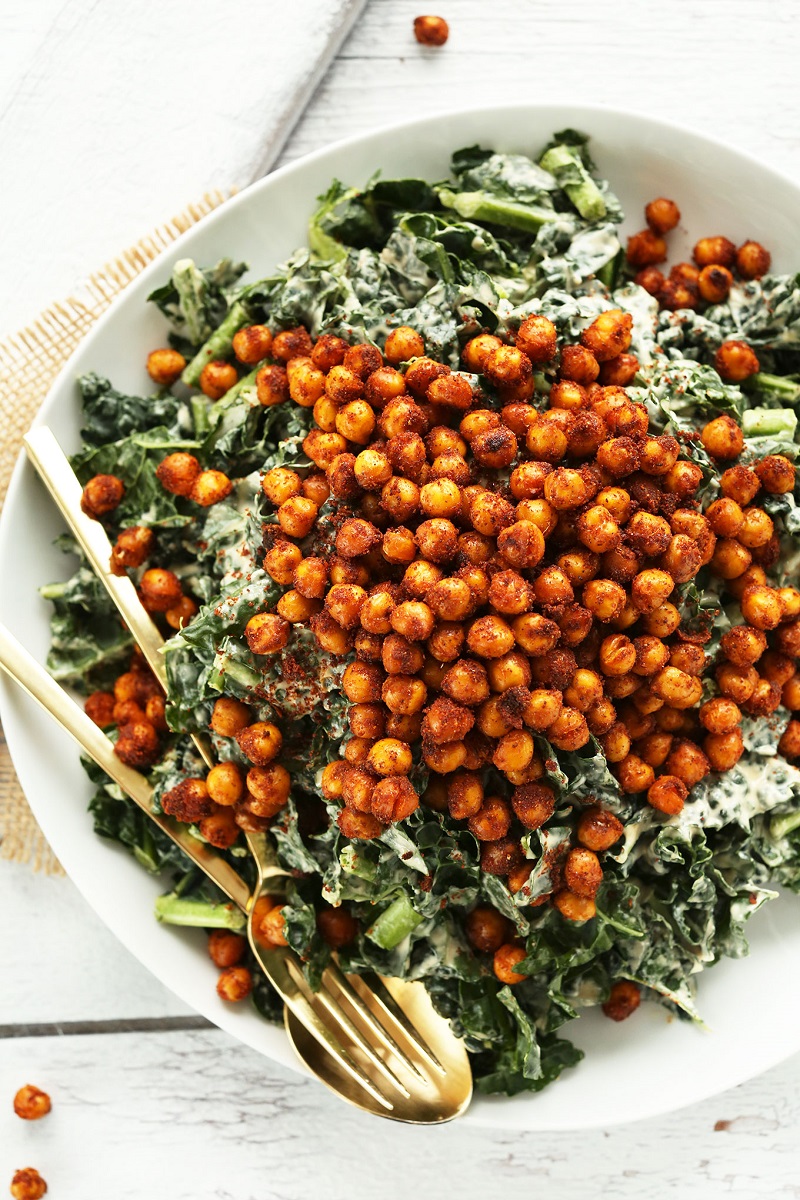 Garlicky Kale Salad with Crispy Chickpeas [gluten-free] 50 Best Healthy 30-Minute Plant-Based Dinners