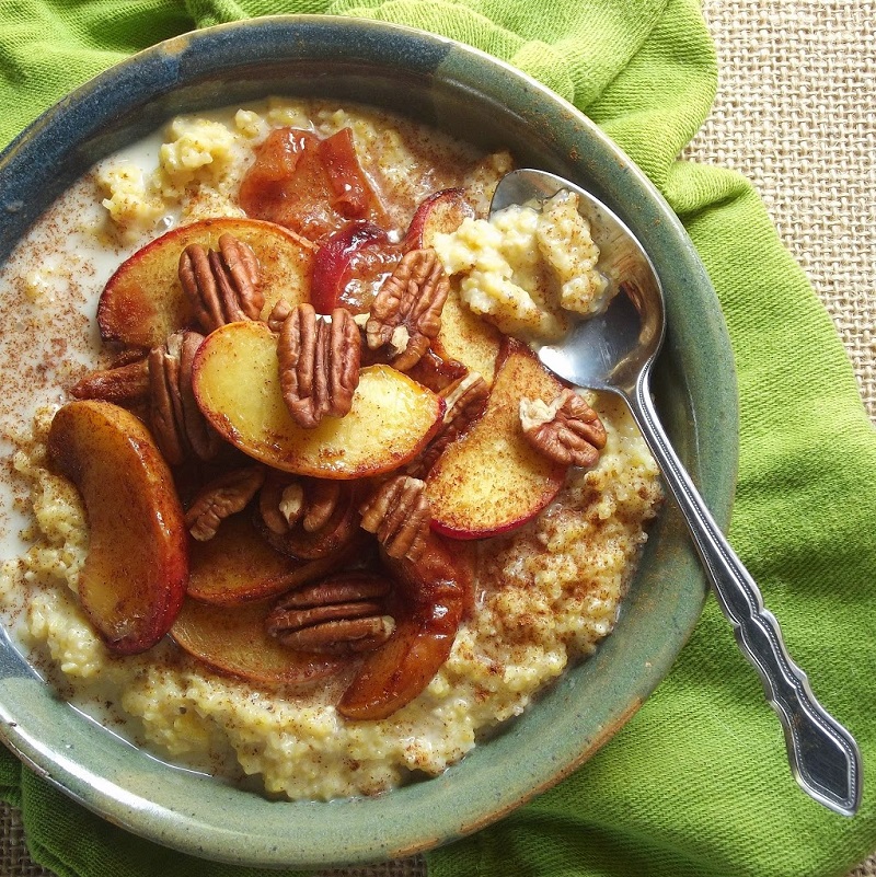 Roasted Peaches and Creamy Breakfast Polenta Best Plant-Based Breakfast Bowls