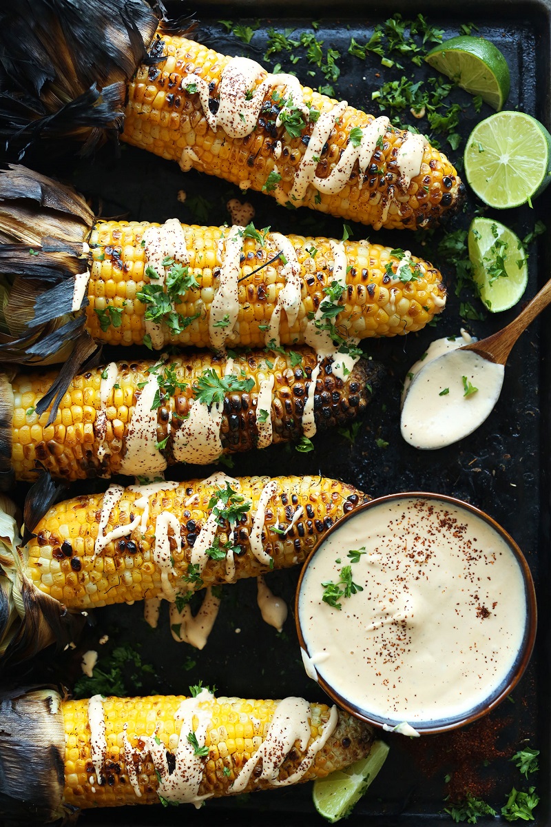 Grilled Corn with Sriracha Aioli [gluten-free] Best Vegan Camping Recipes