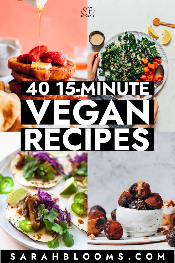 Eat great even when you're exhausted or short on time with these 15-Minute Vegan Recipes you will love! Meal time doesn't have to be complicated. These 15-Minute, Healthy, Clean Eating Vegan Recipes take just 15 minutes or less to prepare and taste amazing!