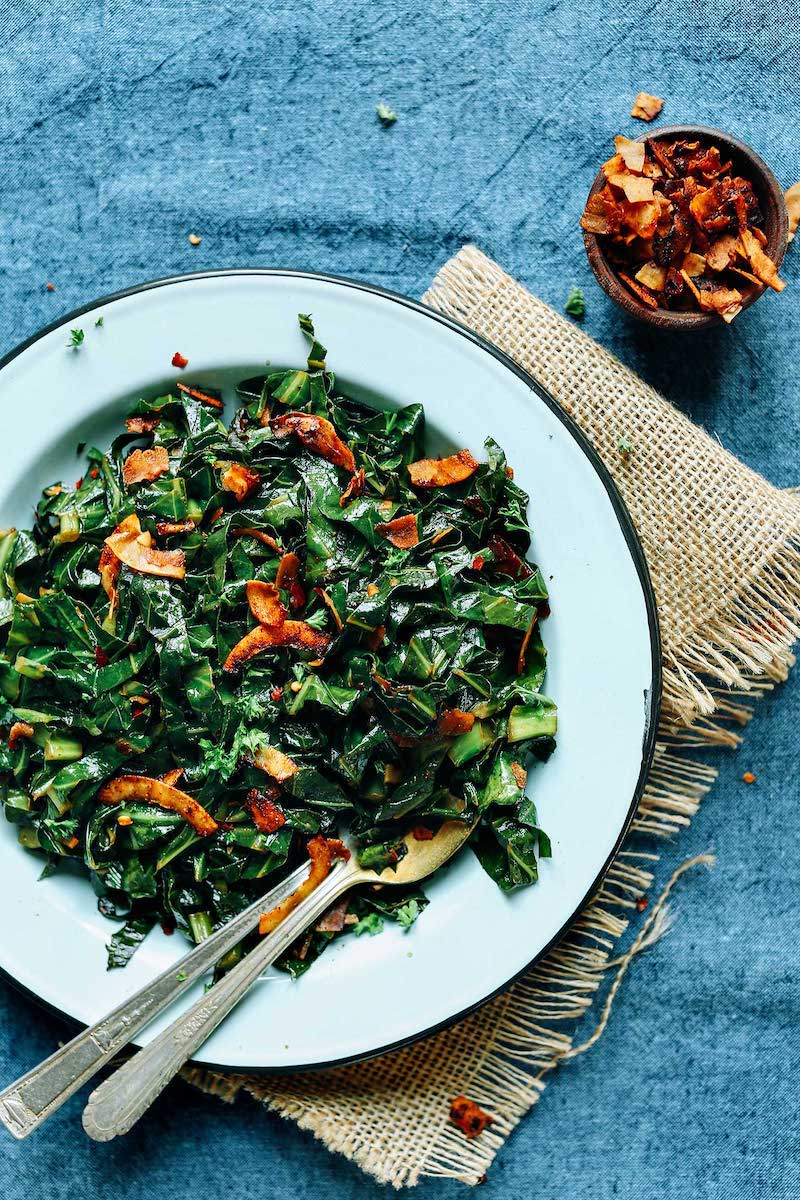 Coconut Bacon Collard Greens [gluten-free] Easy 15-Minute Vegan Meals for When You Have No Time