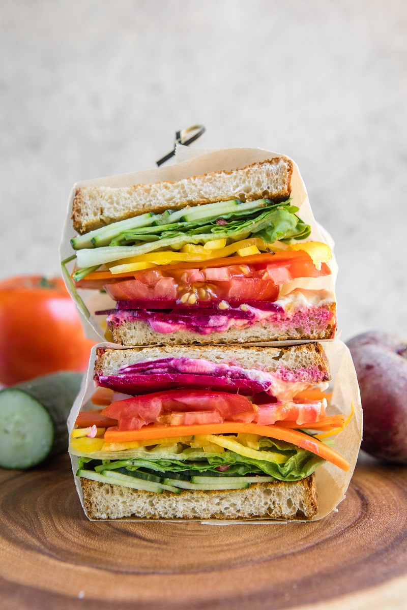 Rainbow Veggie Sandwiches with Hummus Best Vegan Lunch Ideas