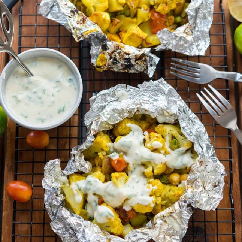 Vegan Curry Cauliflower with Yogurt Sauce Best Vegan Camping Recipes