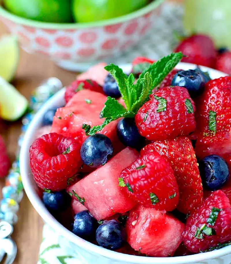 Mojito Fruit Salad Best Healthy Red, White, and Blue Desserts