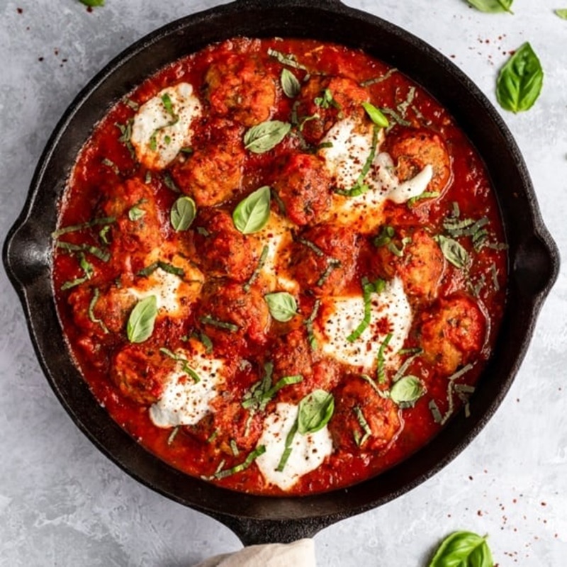 Juicy Turkey Meatballs with Tomato Basil Sauce and Burrata | Best Healthy Comfort Food Recipes